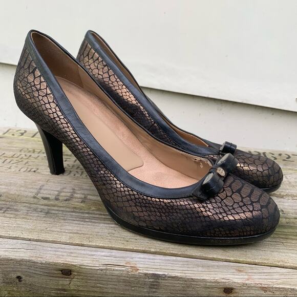 Naturalizer Maizie 11 Wide bronze/black snakeskin heels - Picture 1 of 8